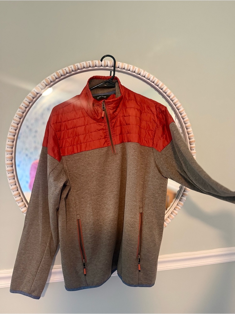 Orvis Red and Brown Quilted Half-Zip Pullover